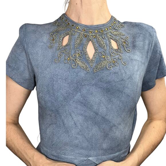 vintage 40's dress with‎ cutouts blue XS - Picture 3 of 9